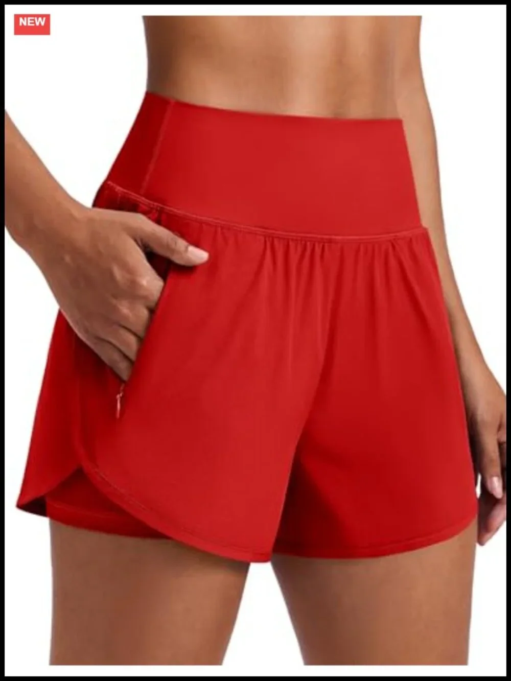 2-in-1 High Waisted Running Shorts with Zip Pockets Quick Dry 3